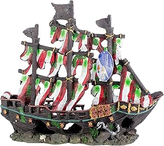 Striped Sail Shipwreck Aquarium Decoration, Medium