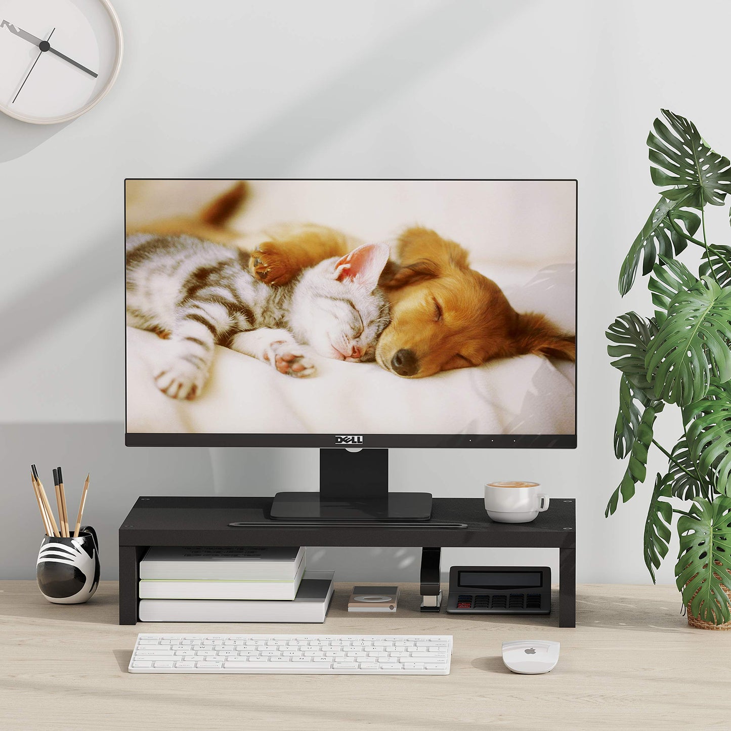 Monitor Stand Computer Riser Desk Organizer Stand Desktop Printer Stand for Laptop Computer Storage Shelf & Screen Holder 16.5 inches with Cable Management Phone Holder