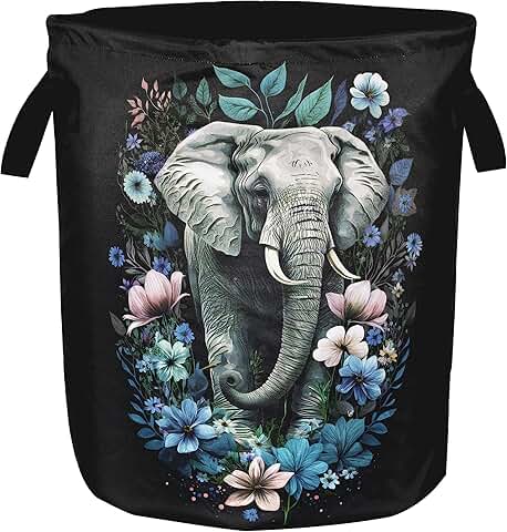 Foldable Elephant Laundry Basket with Flower Design