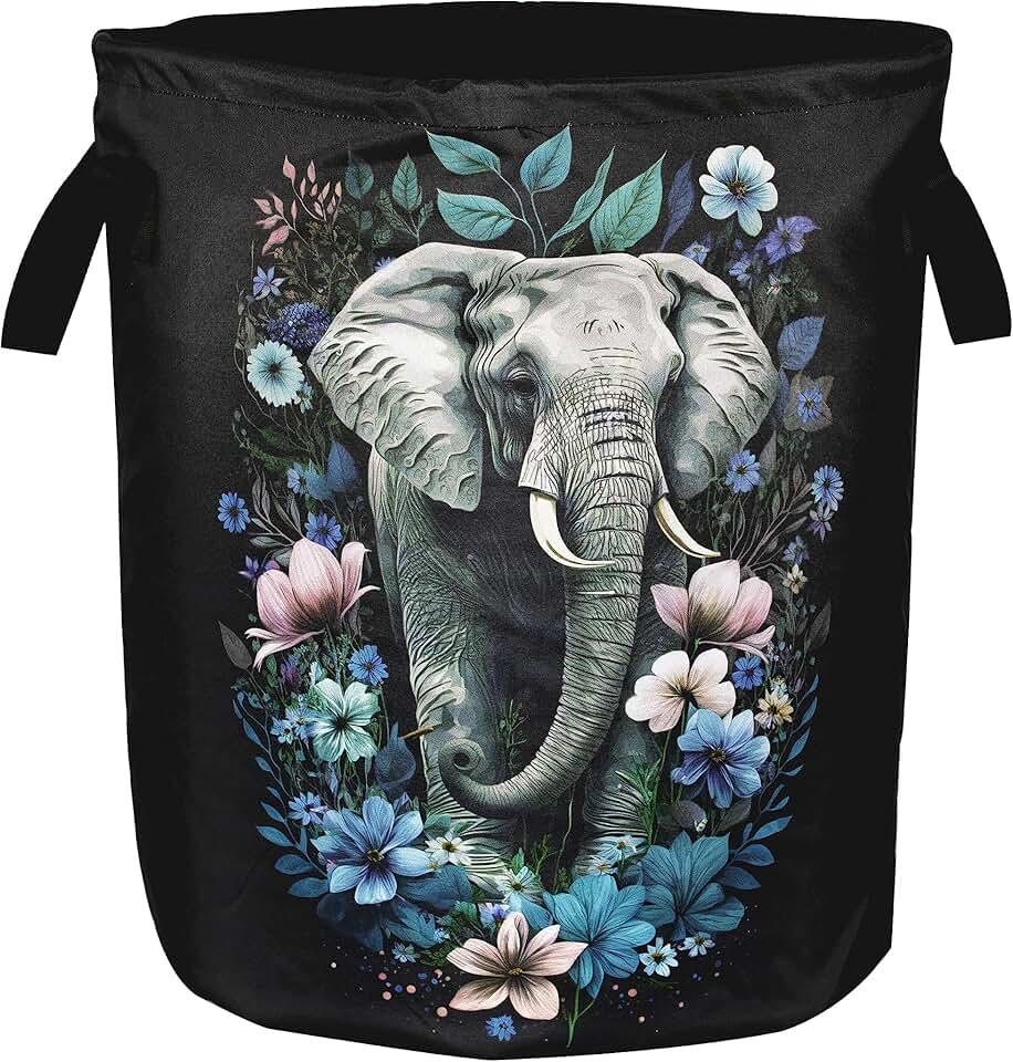 Foldable Elephant Laundry Basket with Flower Design