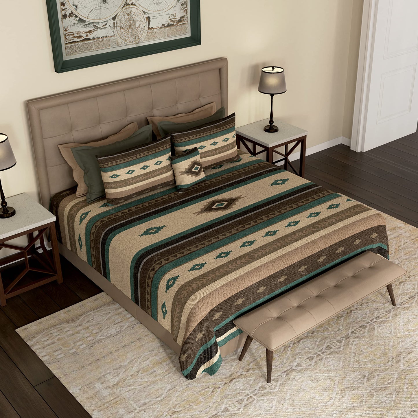 King Bedding Set  3 Piece  Sierra Vista Southwest Quilt Set with King Quilt and King Pillow Shams  Machine Washable