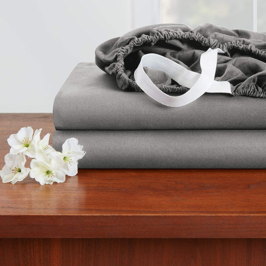 14"  16" Deep Pocket Fitted Sheet  Hotel Silky Soft Double Brushed Microfiber Sheet  Deep Pocket Bed Sheet, Set of 2 Cal King  Gray