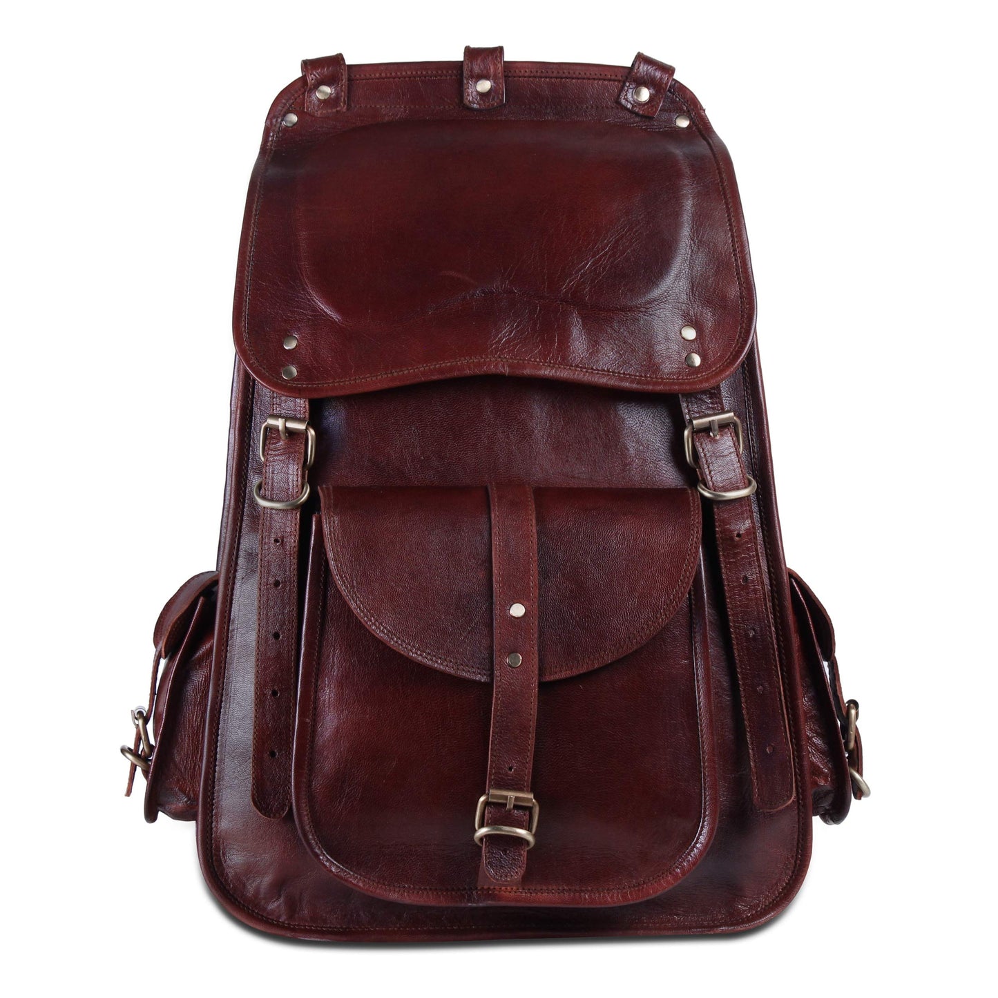 Vintage Full Grain 21 Inch Leather Laptop LARGE Backpack Casual Bookbag Daypack Camping Travel Rucksack Knapsack
