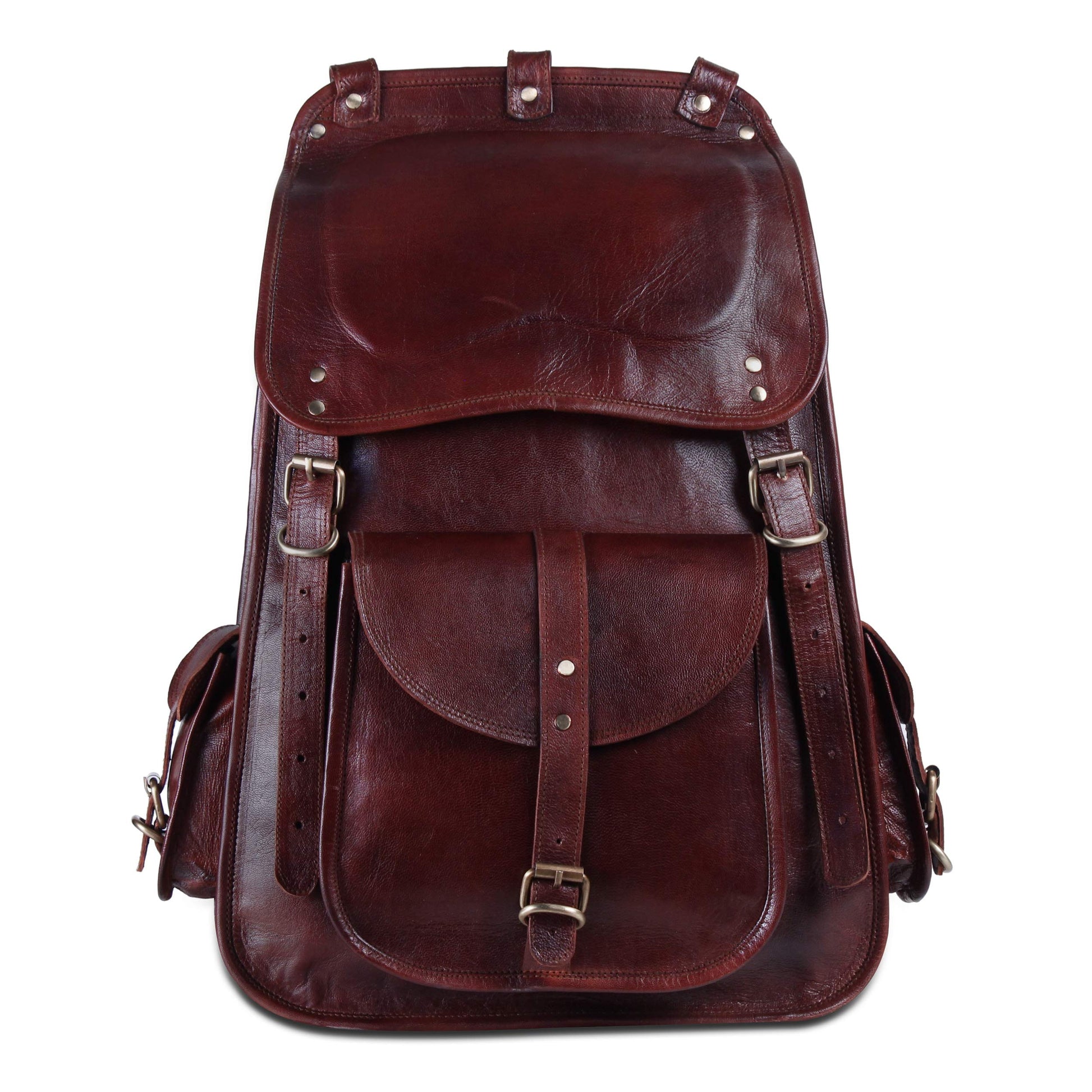 Vintage Full Grain 21 Inch Leather Laptop LARGE Backpack Casual Bookbag Daypack Camping Travel Rucksack Knapsack