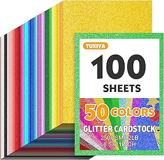 100 Sheets of 8.5" x 11" Glitter Cardstock in 50 Colors