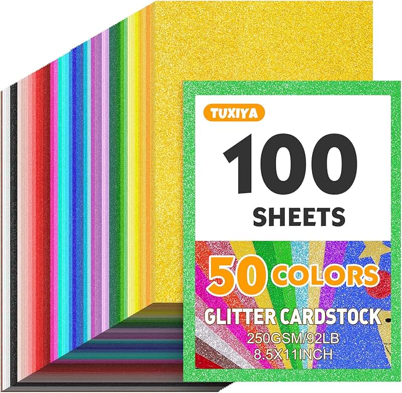 100 Sheets of 8.5" x 11" Glitter Cardstock in 50 Colors
