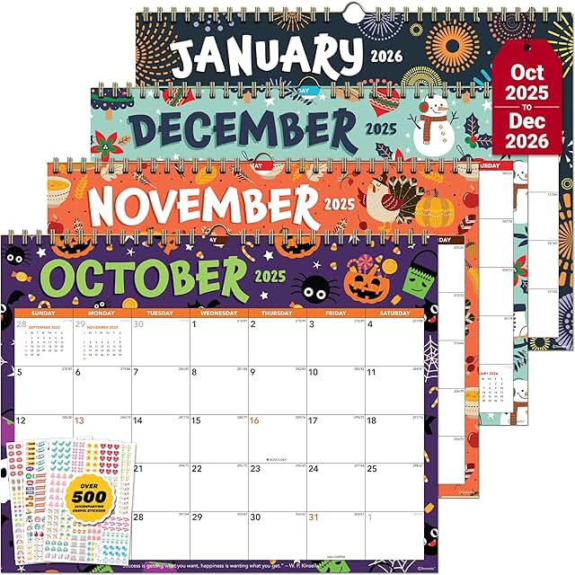 Colorful Landscape Wall Calendar 2025-2026, 11x8.5in