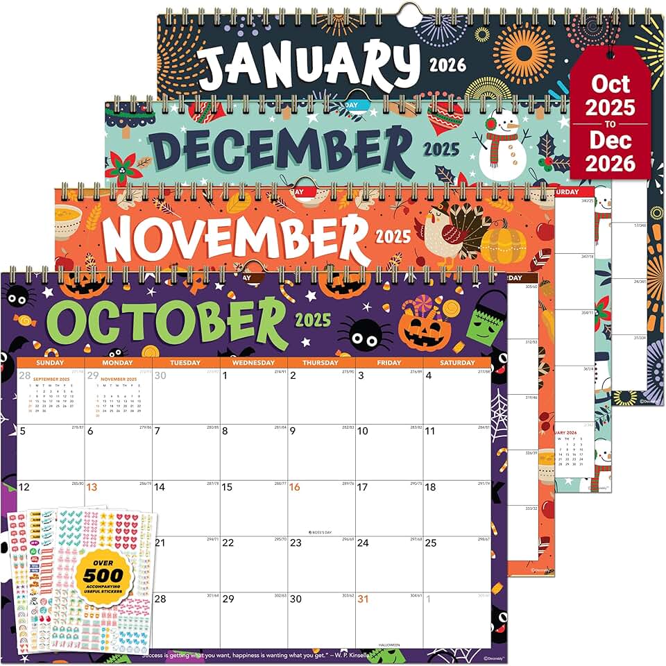 Colorful Landscape Wall Calendar 2025-2026, 11x8.5in