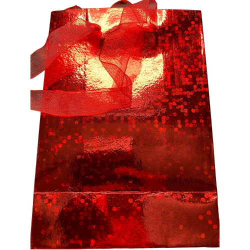 MODAIO-Gift Bags Small Size – Reusable Gift Bags With Handles Stunning Colors - Perfect As Goodie Bags, Birthday Gift Bags, Party Favor Bags– 4"W x 3"D x 6"H Size-1/count (Red-Sparkling)