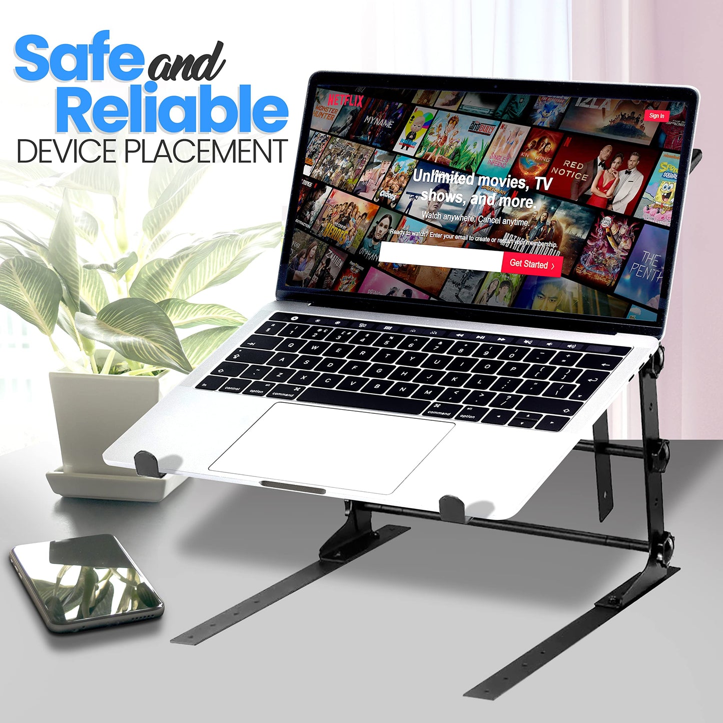 Portable Dual Laptop Stand - Standing Table with Adjustable Height, Ergonomic Design & Anti-Slip Prongs for DJ Mixer, Sound Equipment, Workstation, Gaming & Home Use - PLPTS38, Black