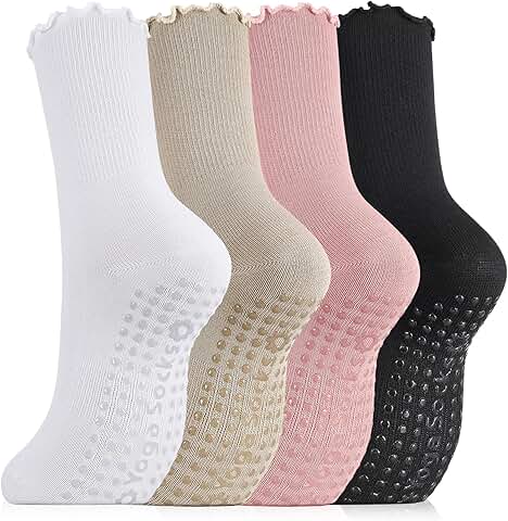 Three Pairs of Non-Slip Pilates Socks for Women