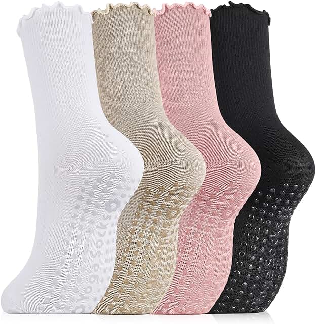 Three Pairs of Non-Slip Pilates Socks for Women