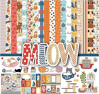Double-sided cat-themed scrapbook paper pack, 16 pages