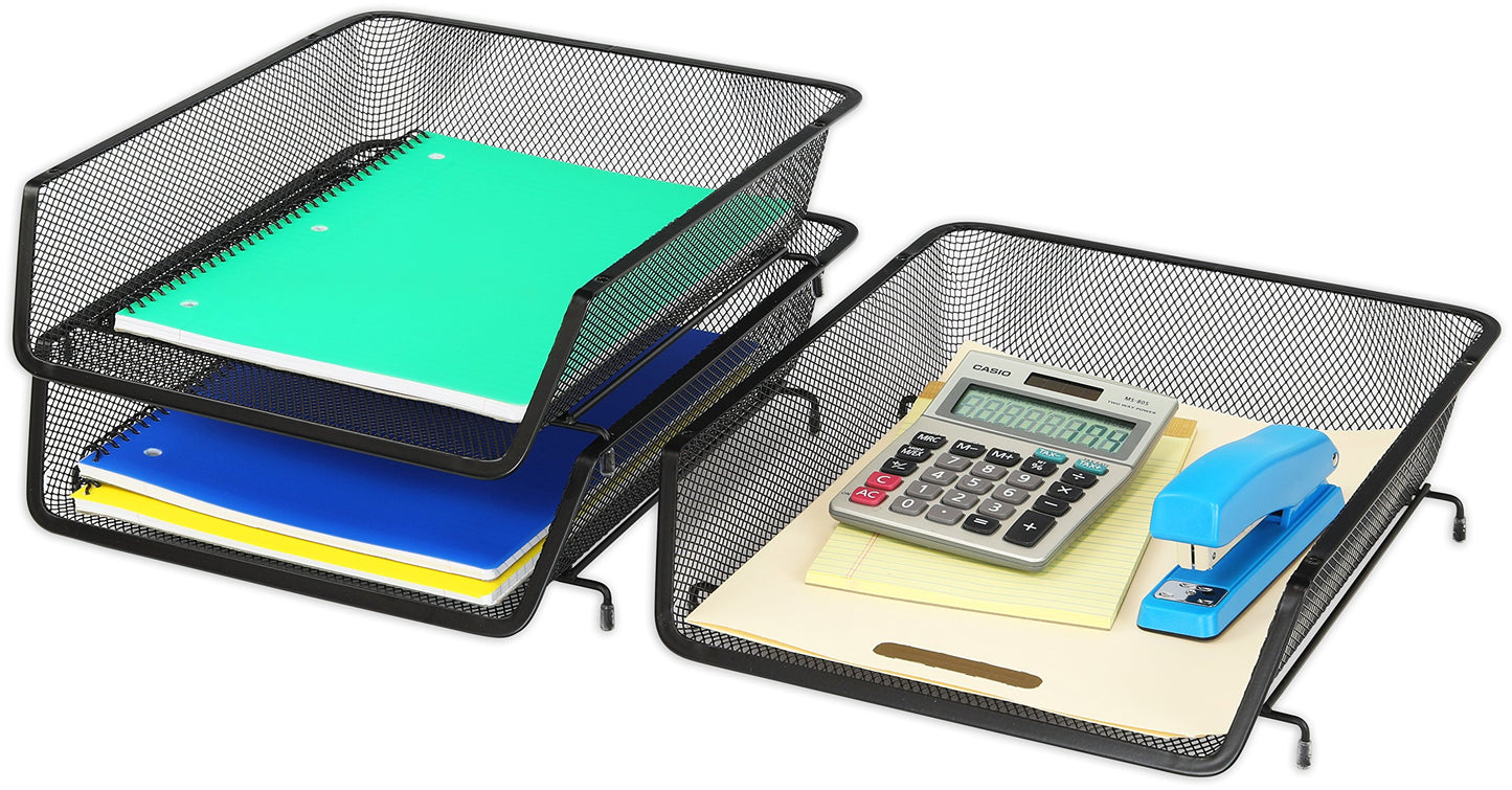 Stackable Desk File Organizer, 3 Pack, Black