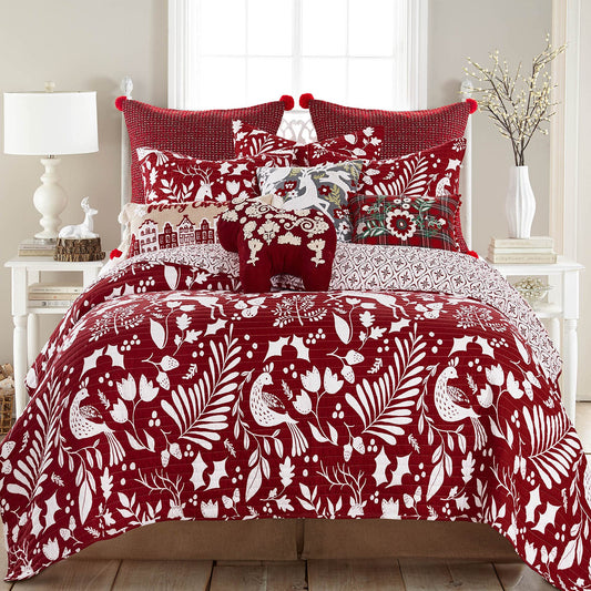 Oscar  Grace Bretton Woods Bretton Woods Quilt  Full/Queen  Folk Holiday  Red and White  Quilt 88x92in.)  Reversible  Cotton/Poly