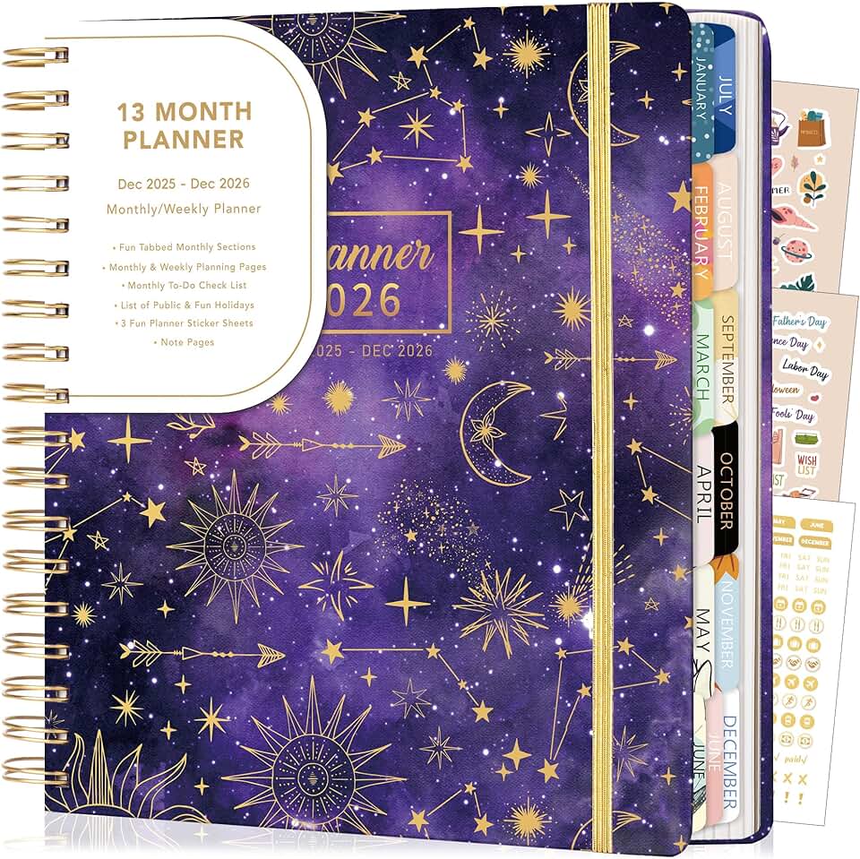 Weekly and Monthly Planner 2026 with Stickers, Purple
