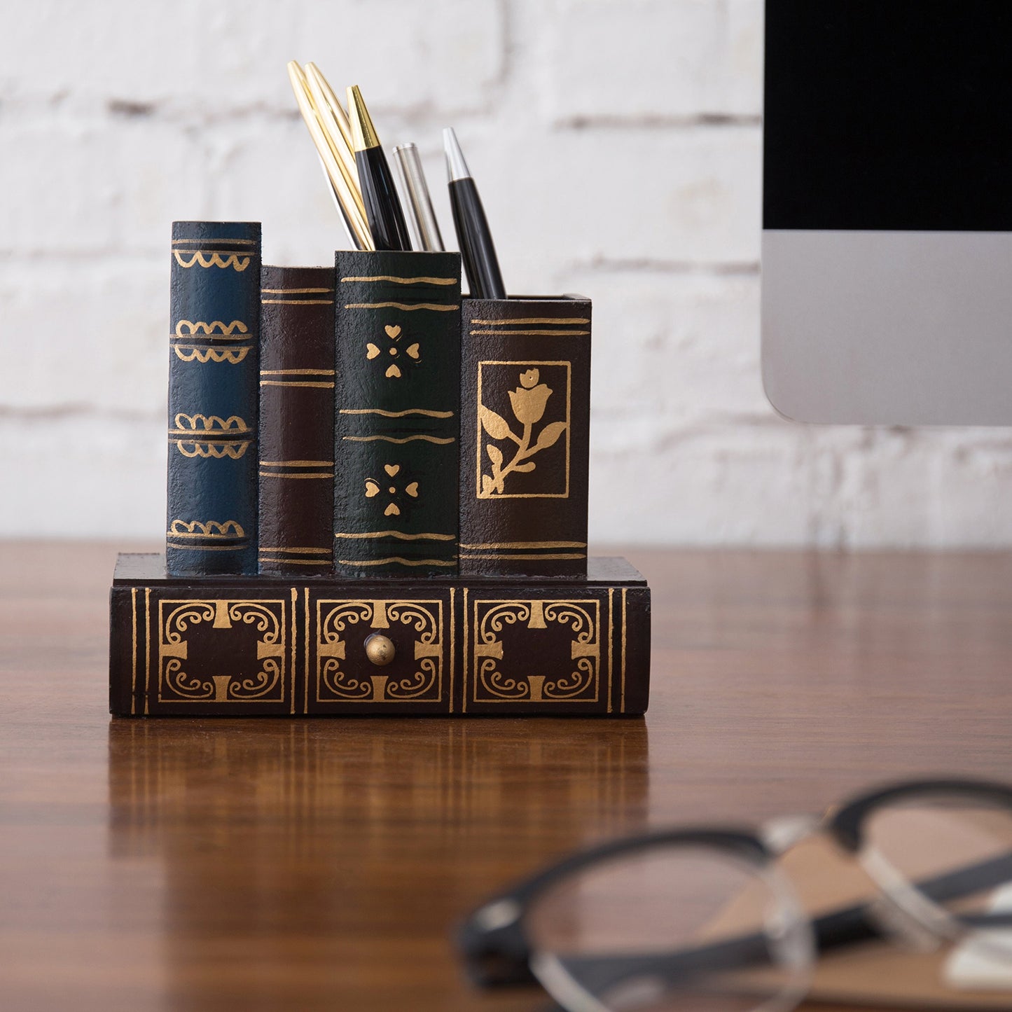 Decorative Desk Organizer with Drawer and Book Design
