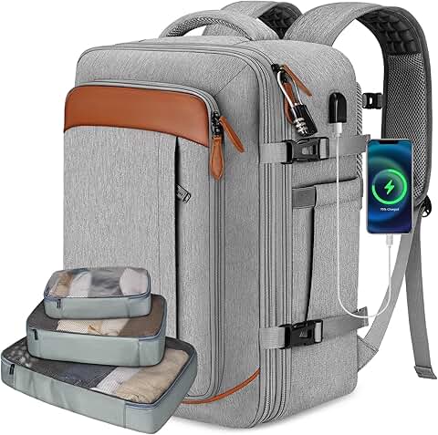 Travel Backpack with 3 Packing Cubes, 40L, Grey