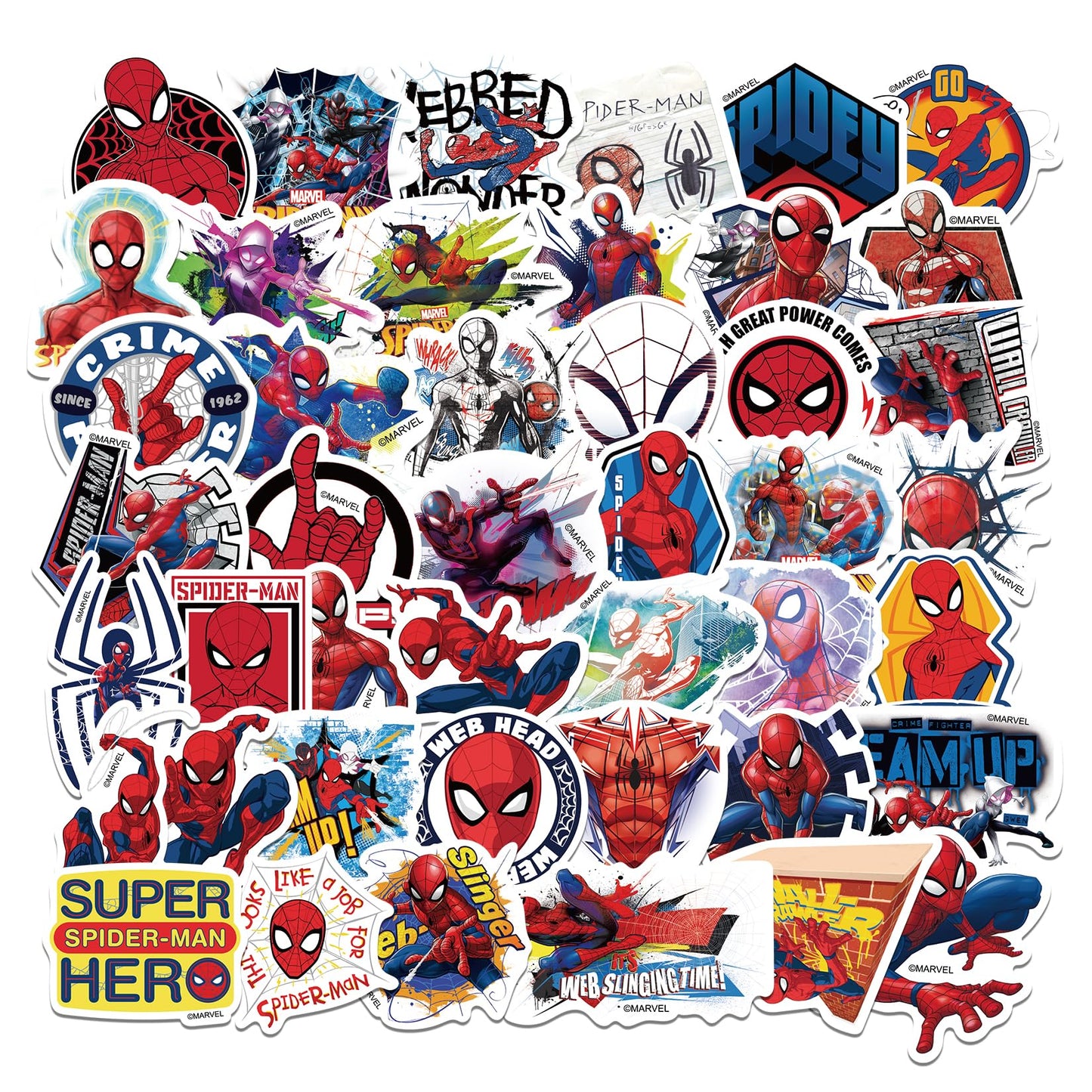 50 Superhero Spiderman Waterproof Stickers for Bottles and More