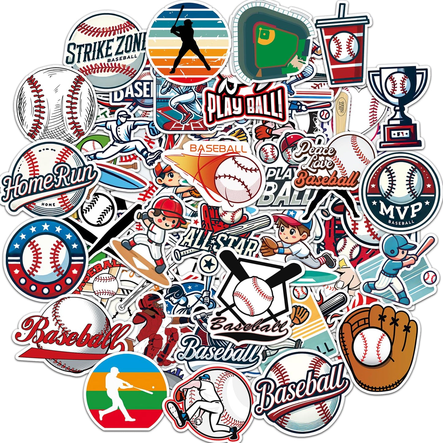 100 Waterproof Baseball Stickers for Water Bottles and More