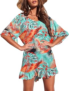 Women's V-Neck Beach Cover-Up with Ruffle Sleeves