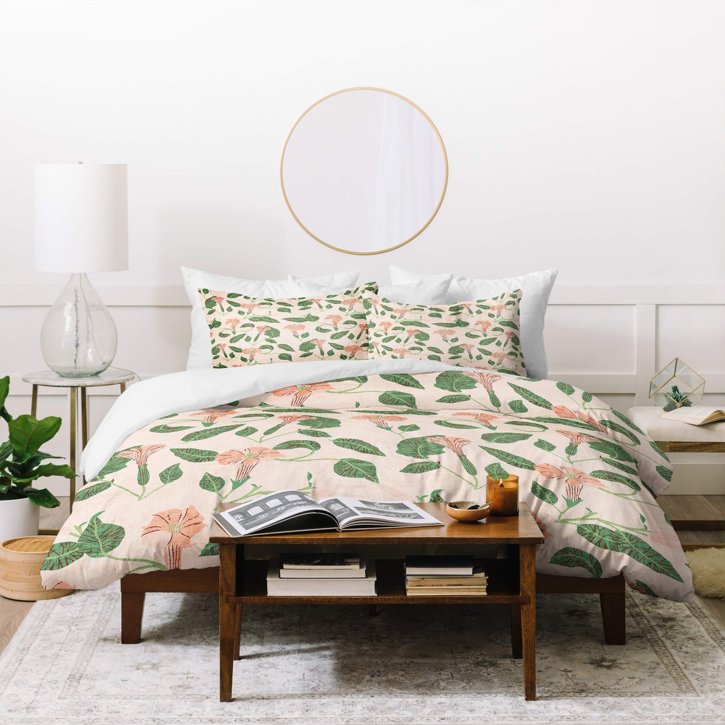 Holli Zollinger Desert Moonflower Duvet Set with Two Pillow Shams, Queen/Full, Pink