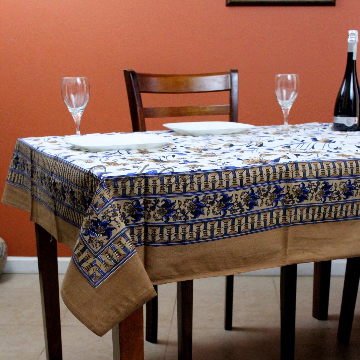 Floral Print Tapestry Cotton Spread 104" x 72" Twin Brown