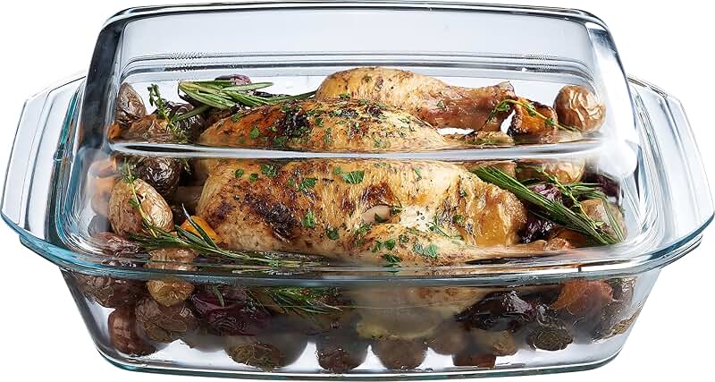 Large Oven-Safe Glass Casserole Dish with Lid, 3 Quart