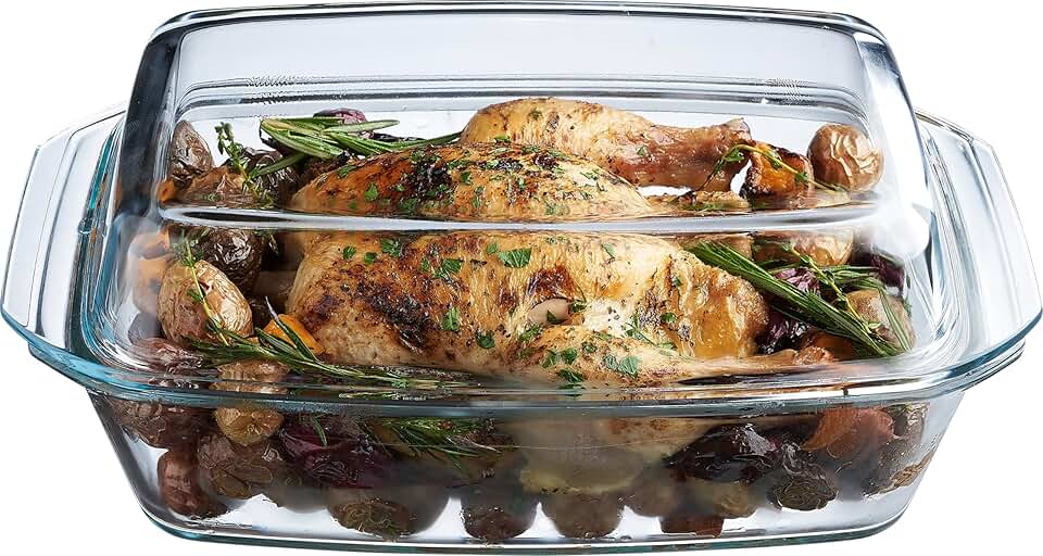 Large Oven-Safe Glass Casserole Dish with Lid, 3 Quart