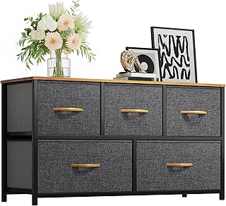 5-Drawer Fabric Storage Dresser with Wooden Top