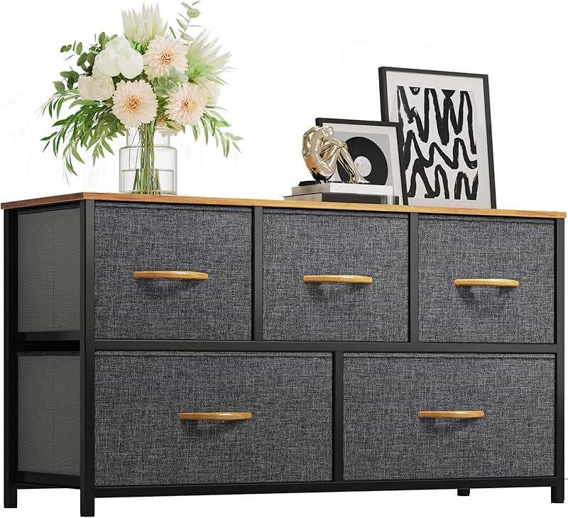 5-Drawer Fabric Storage Dresser with Wooden Top