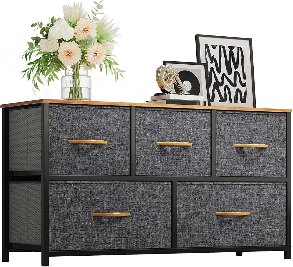 5-Drawer Fabric Storage Dresser with Wooden Top