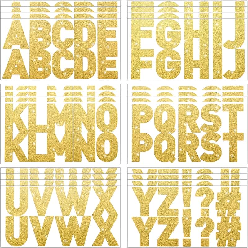 Large Gold Glitter Letter Stickers Set for Mailbox and Classroom