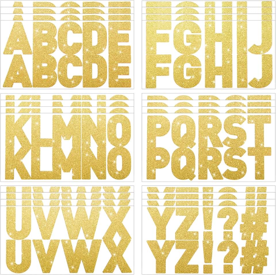 Large Gold Glitter Letter Stickers Set for Mailbox and Classroom