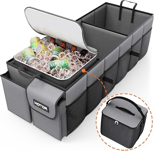 Foldable Car Trunk Organizer with Cooler, 3 Compartments