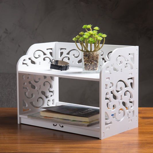 Two-Tier White Desktop Bookshelf Organizer