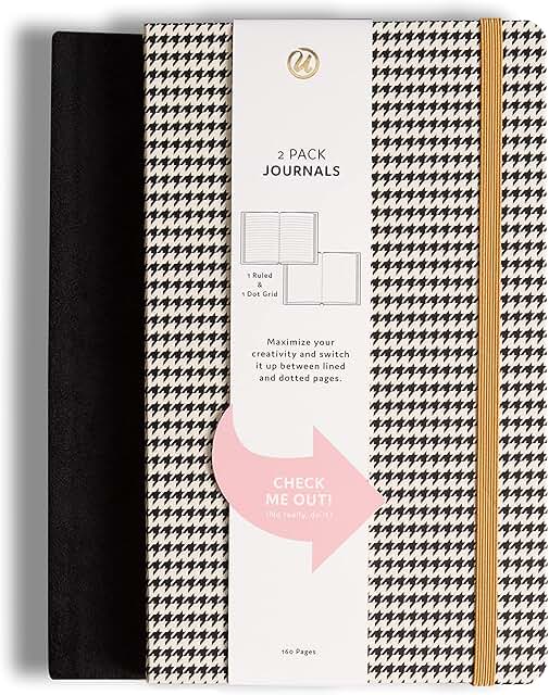Heritage Print and Black Suede Journals, 8.25 x 5 Inches, 160 Pages, 2 Pack