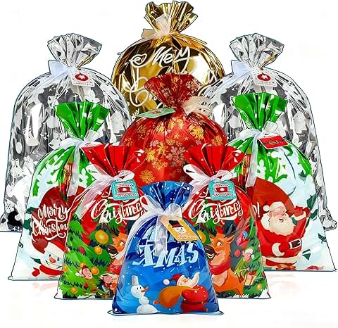 30 Assorted Christmas Gift Bags with Ribbons