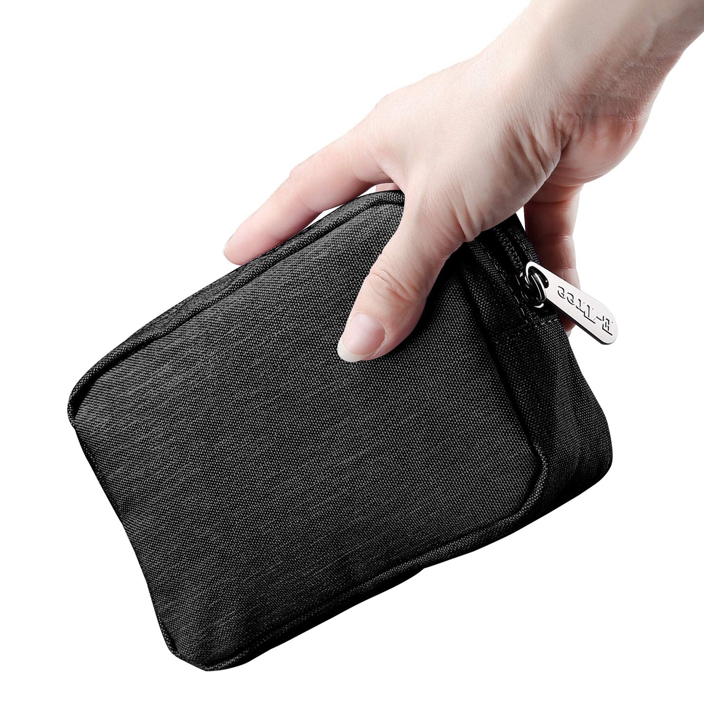 7 inch Canvas Zippered Small Bag, Mini Travel Makeup Carrying Case, Cosmetic Bag, Portable Electronics Accessories Organizer, Tiny Coin Purse Wallet, Little Pouch for Little Items, Black