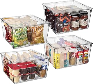 Large clear plastic storage bins with lids for kitchen and pantry organization