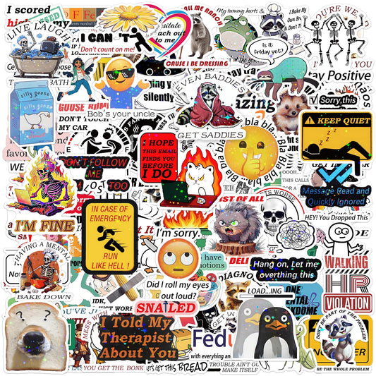 100 Holographic Meme Stickers for Water Bottles and More