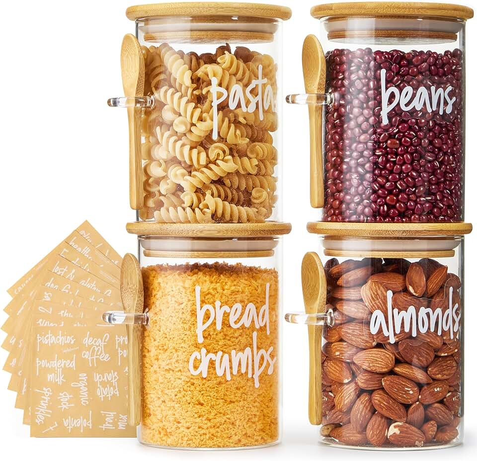 Set of 4 17 oz Glass Food Storage Containers with Lids