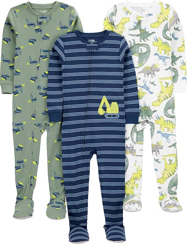 Three pairs of snug-fit cotton pajamas for toddlers and baby boys