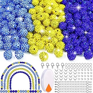 Set of 255 10mm Rhinestone Beads in Blue, Yellow, Ice Blue