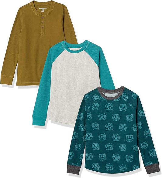 Set of 3 boys' and toddlers' long-sleeve thermal knit shirts
