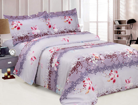 French Sparkling Peach Blossom Pattern, Ultra Soft 300 Thread Count Cotton, Purple, Twin 48-inch, 8 Piece, Bedding Duvet Cover Set for Two Beds