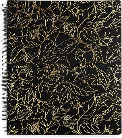 Large Spiral Notebook with Gold Floral Cover