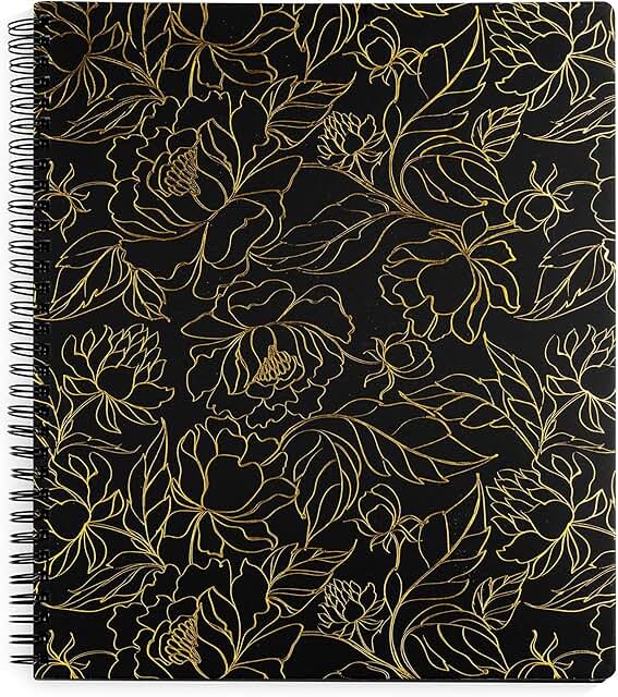 Large Spiral Notebook with Gold Floral Cover