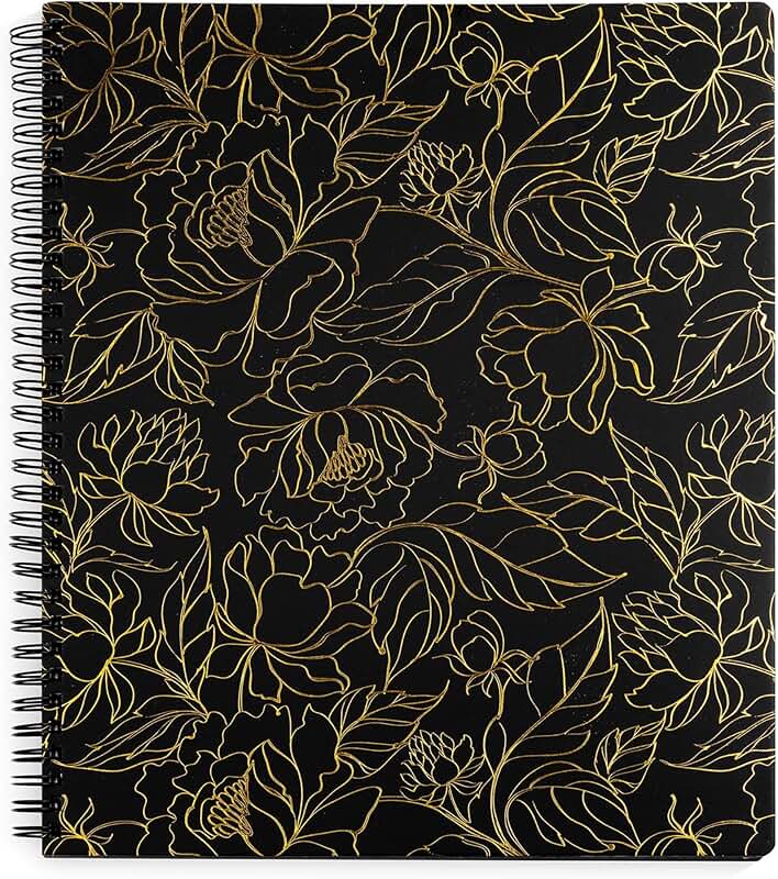 Large Spiral Notebook with Gold Floral Cover