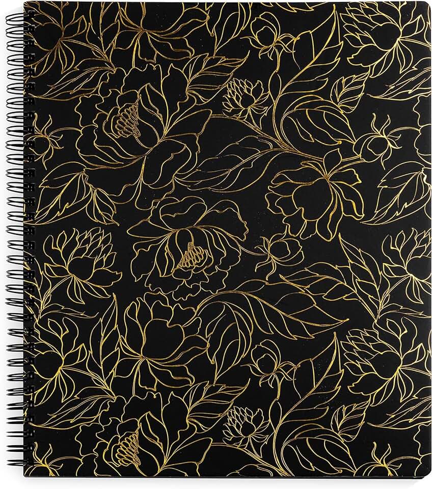 Large Spiral Notebook with Gold Floral Cover